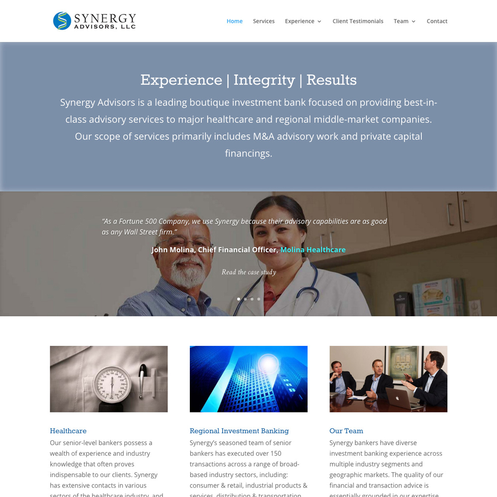 Synergy Advisors LLC home page screenshot