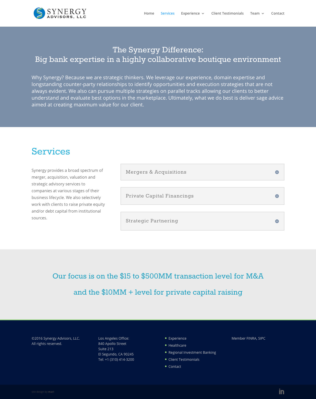 Synergy Advisors LLC dropdown screenshot